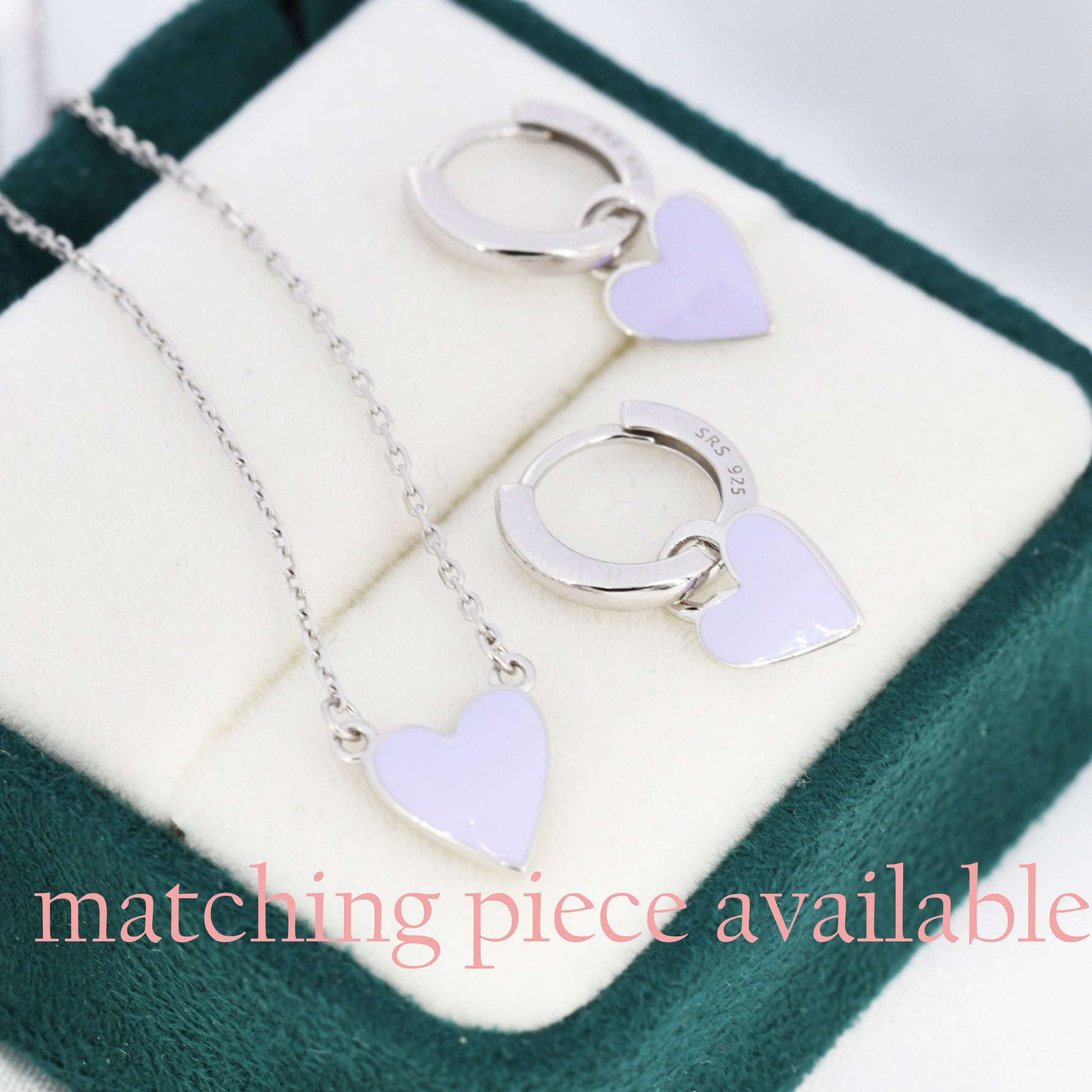 Lilac Purple Enamel Heart Earrings in Sterling Silver, Detachable Heart Charm Dangle Hoop Earrings, Interchangeable