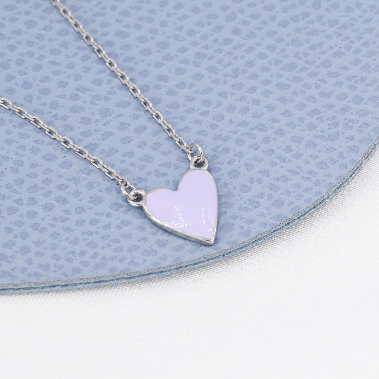 Lilac Purple Heart Pendant Necklace in Sterling Silver, Enamel Heart Necklace, Dainty and Tiny