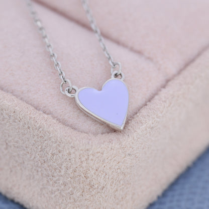 Lilac Purple Heart Pendant Necklace in Sterling Silver, Enamel Heart Necklace, Dainty and Tiny