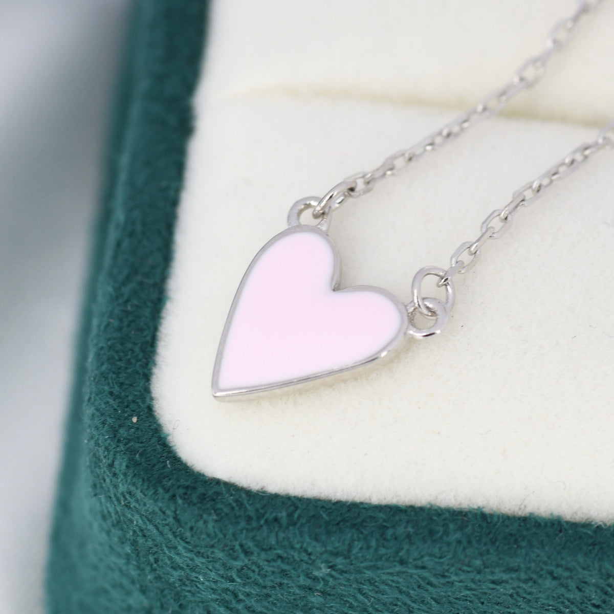 Pink Heart Pendant Necklace in Sterling Silver, Pink Heart Necklace, Dainty and Tiny