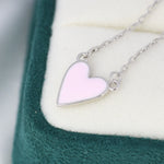 Pink Heart Pendant Necklace in Sterling Silver, Pink Heart Necklace, Dainty and Tiny