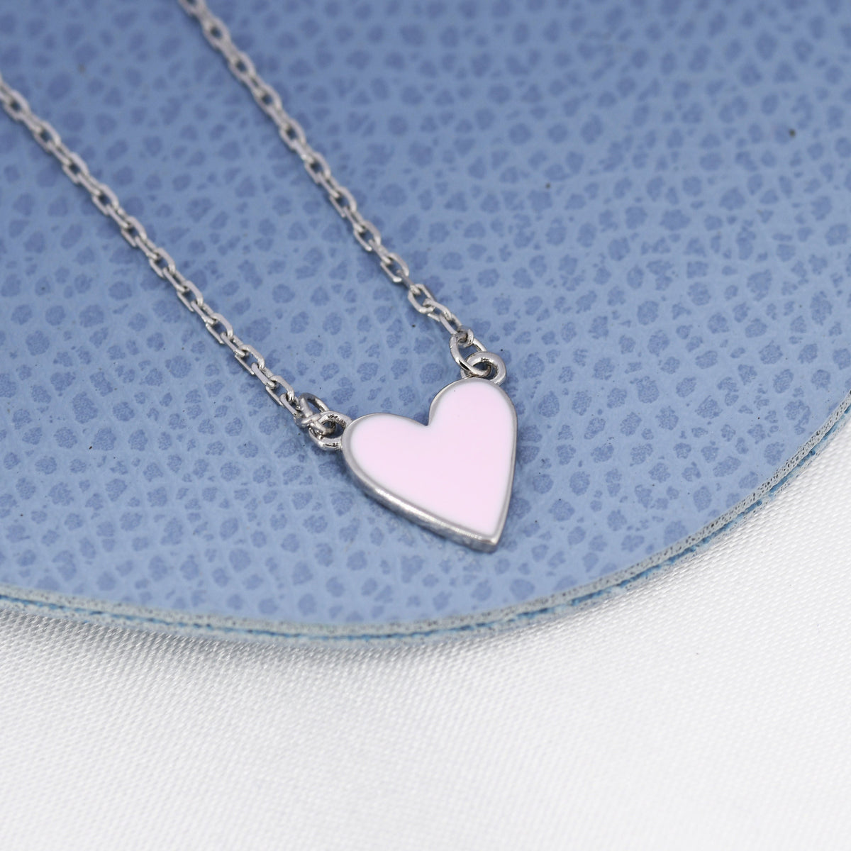 Pink Heart Pendant Necklace in Sterling Silver, Pink Heart Necklace, Dainty and Tiny