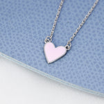 Pink Heart Pendant Necklace in Sterling Silver, Pink Heart Necklace, Dainty and Tiny