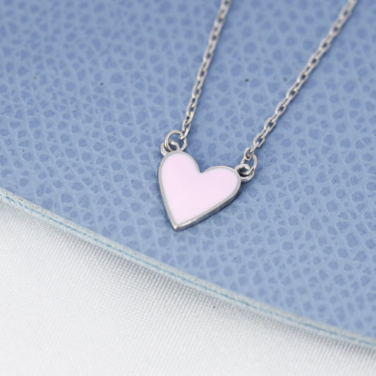 Pink Heart Pendant Necklace in Sterling Silver, Pink Heart Necklace, Dainty and Tiny