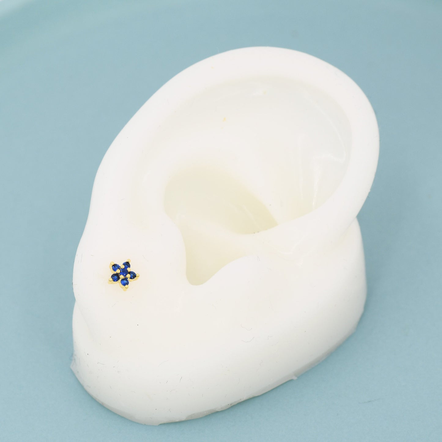 Sapphire Blue CZ Flower Stud Earrings in Sterling Silver, Silver or Gold, Blue Crystal Flower Earrings, Stacking Earrings