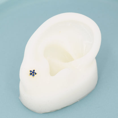 Sapphire Blue CZ Flower Stud Earrings in Sterling Silver, Silver or Gold, Blue Crystal Flower Earrings, Stacking Earrings