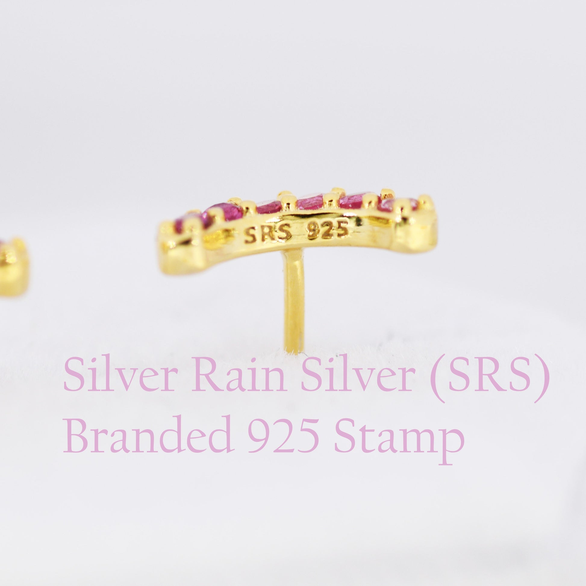 Sapphire Blue Ombre CZ Arch Rainbow Stud Earrings in Sterling Silver, Silver or Gold, Gradient Colour Blue CZ Earrings, Stacking Earrings