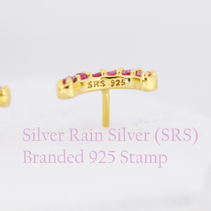 Sapphire Blue Ombre CZ Arch Rainbow Stud Earrings in Sterling Silver, Silver or Gold, Gradient Colour Blue CZ Earrings, Stacking Earrings