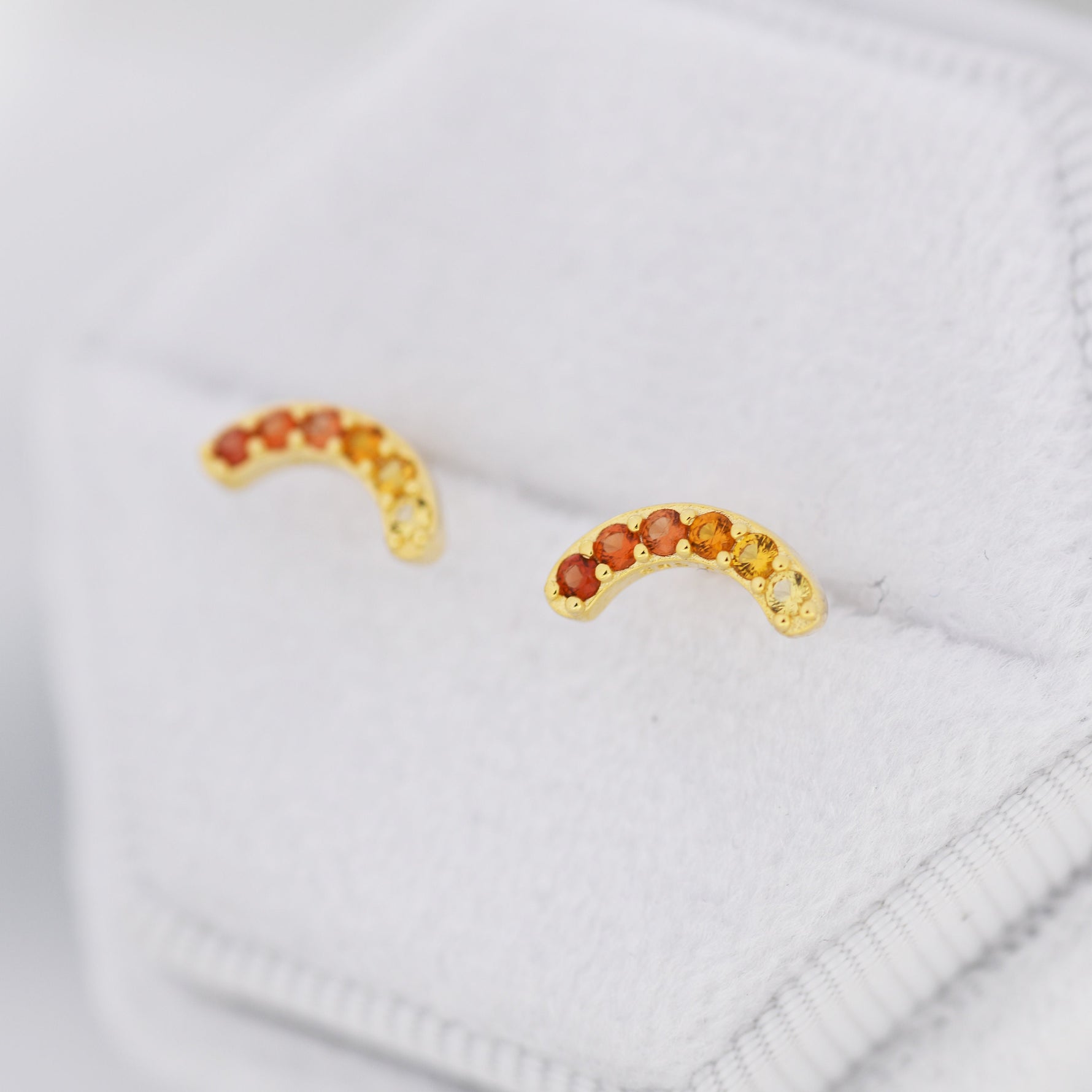 Ombre Red CZ Arch Rainbow Stud Earrings in Sterling Silver, Silver or Gold, Gradient Colour Red Pink Rainbow Earrings, Stacking Earrings