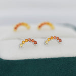 Ombre Red CZ Arch Rainbow Stud Earrings in Sterling Silver, Silver or Gold, Gradient Colour Red Pink Rainbow Earrings, Stacking Earrings