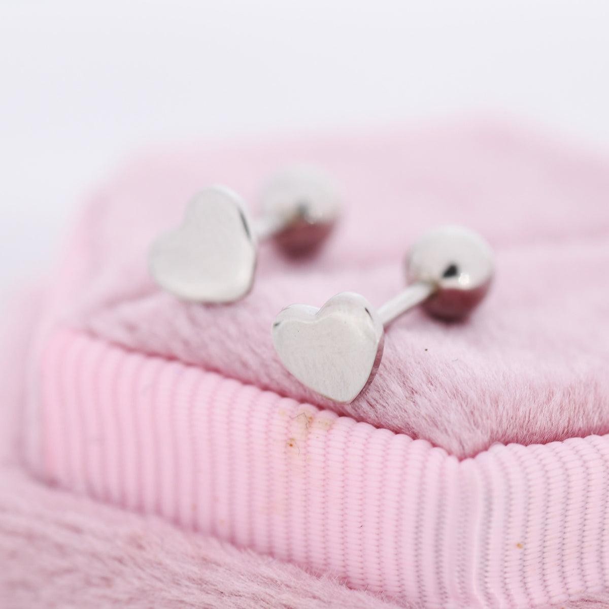 Heart Screwback Earrings in Sterling Silver, Dainty Heart Screw Back Stacking Earrings, Barbell Earrings, Piercing Earrings