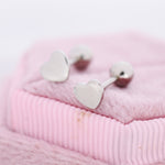 Heart Screwback Earrings in Sterling Silver, Dainty Heart Screw Back Stacking Earrings, Barbell Earrings, Piercing Earrings
