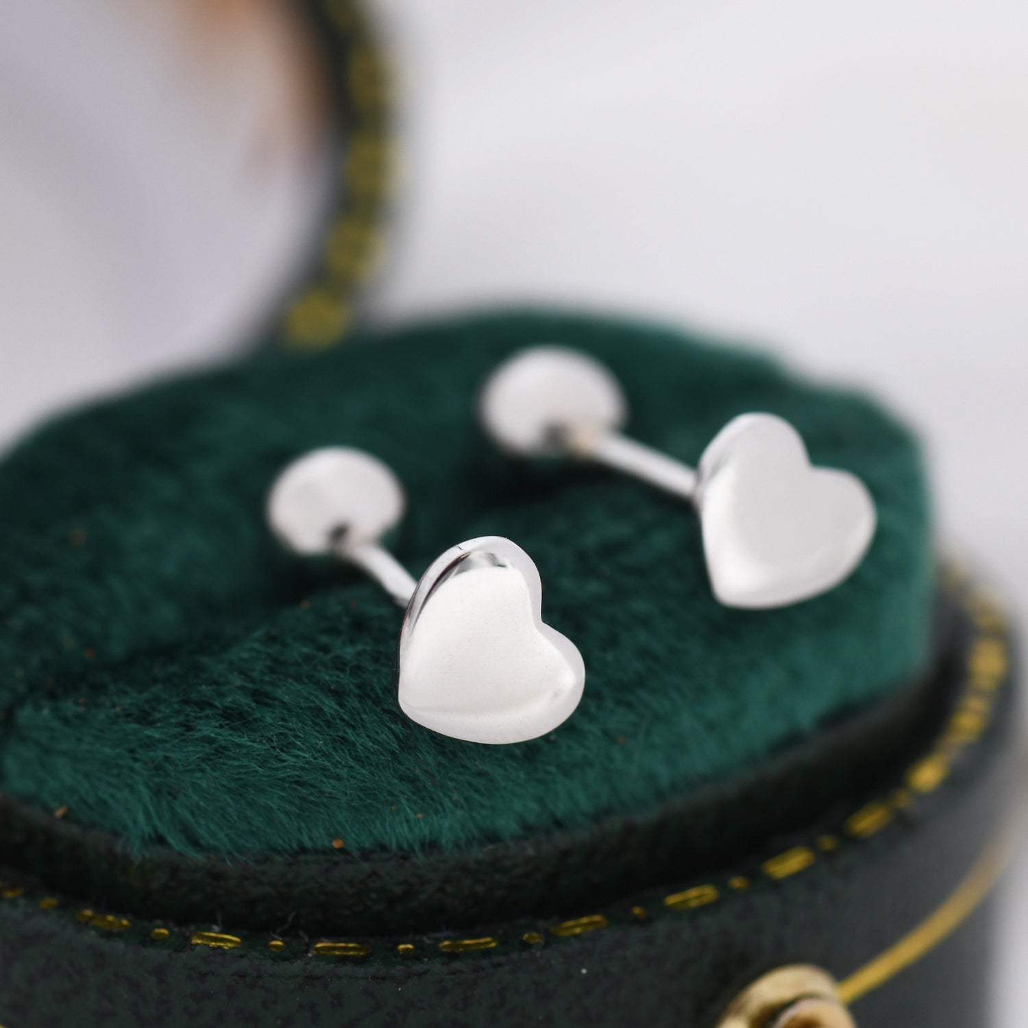 Heart Screwback Earrings in Sterling Silver, Dainty Heart Screw Back Stacking Earrings, Barbell Earrings, Piercing Earrings