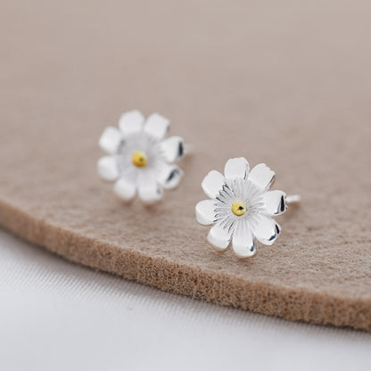 Cosmos Flower Stud Earrings in Sterling Silver, Silver or Gold, Nature Inspired Flower Earrings, October Birth Flower, Botanical