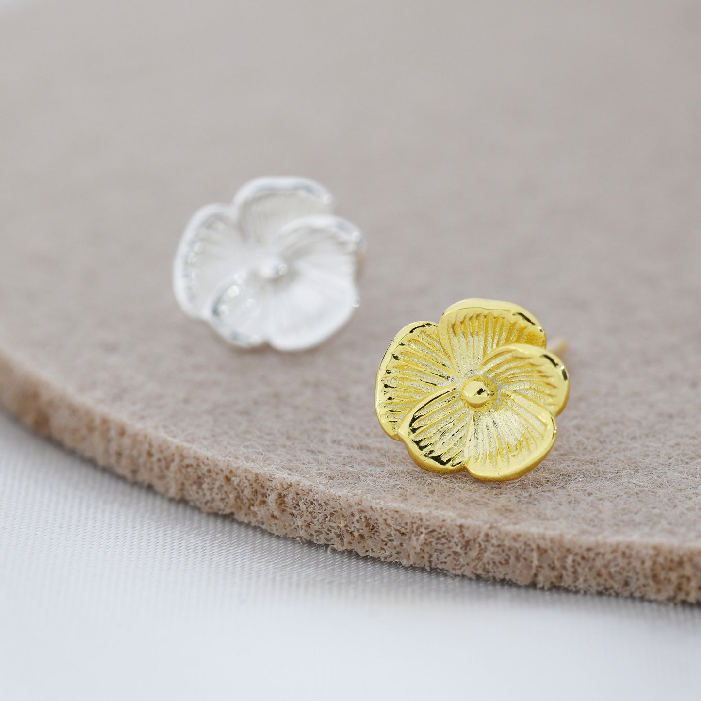 Violet Flower Stud Earrings in Sterling Silver, Silver or Gold, Nature Inspired Flower Earrings, February Birth Flower, Botanical