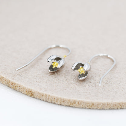 Snowdrop Flower Drop Earrings in Sterling Silver, Silver and Gold, Nature Inspired Flower Earrings, January Birth Flower, Botanical