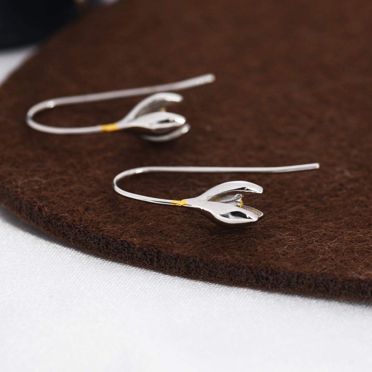 Snowdrop Flower Drop Earrings in Sterling Silver, Silver and Gold, Nature Inspired Flower Earrings, January Birth Flower, Botanical