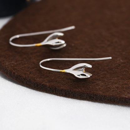 Snowdrop Flower Drop Earrings in Sterling Silver, Silver and Gold, Nature Inspired Flower Earrings, January Birth Flower, Botanical