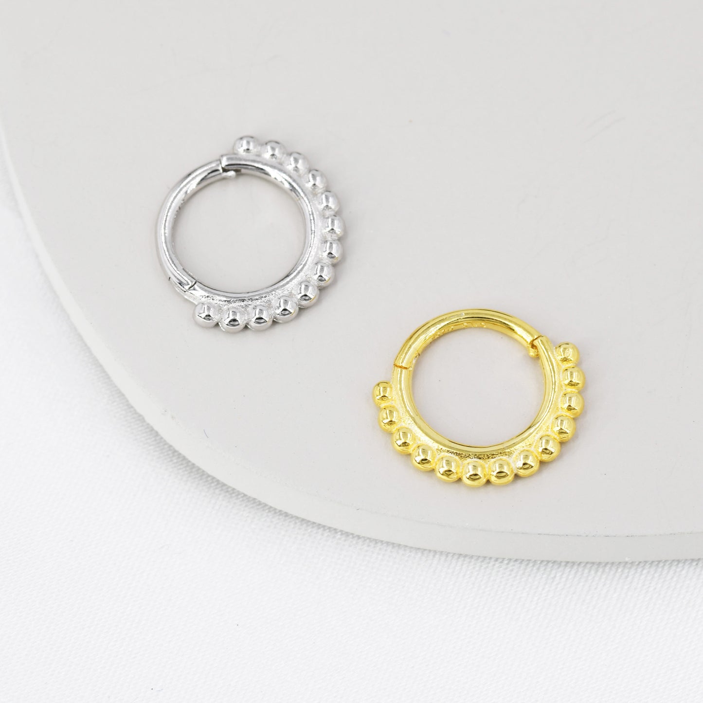 Beaded Daith Ring in Sterling Silver, Silver or Gold, 16g Piercing Ring, 8mm Hoop Earrings Piercing, Pebble Daith Ring