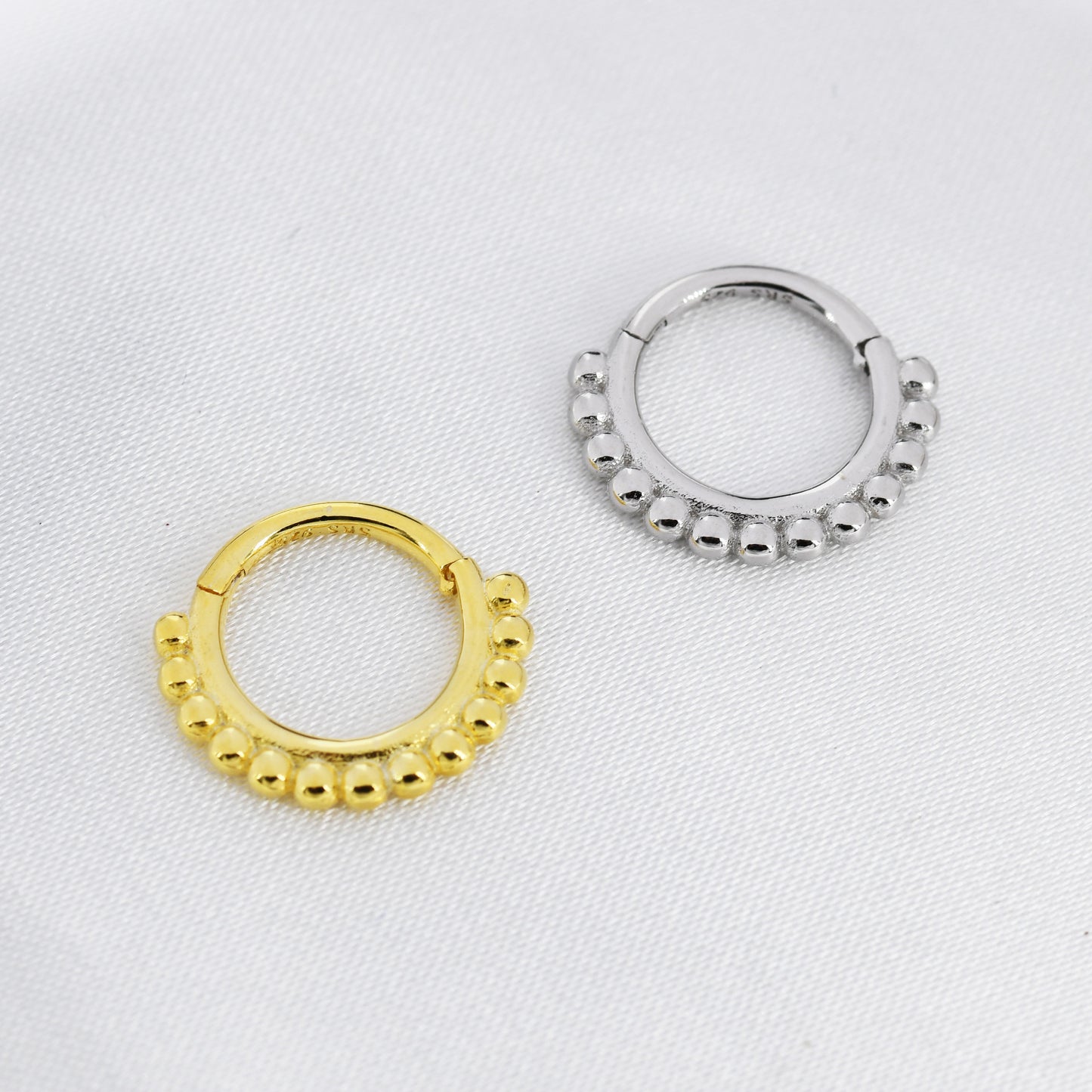 Beaded Daith Ring in Sterling Silver, Silver or Gold, 16g Piercing Ring, 8mm Hoop Earrings Piercing, Pebble Daith Ring