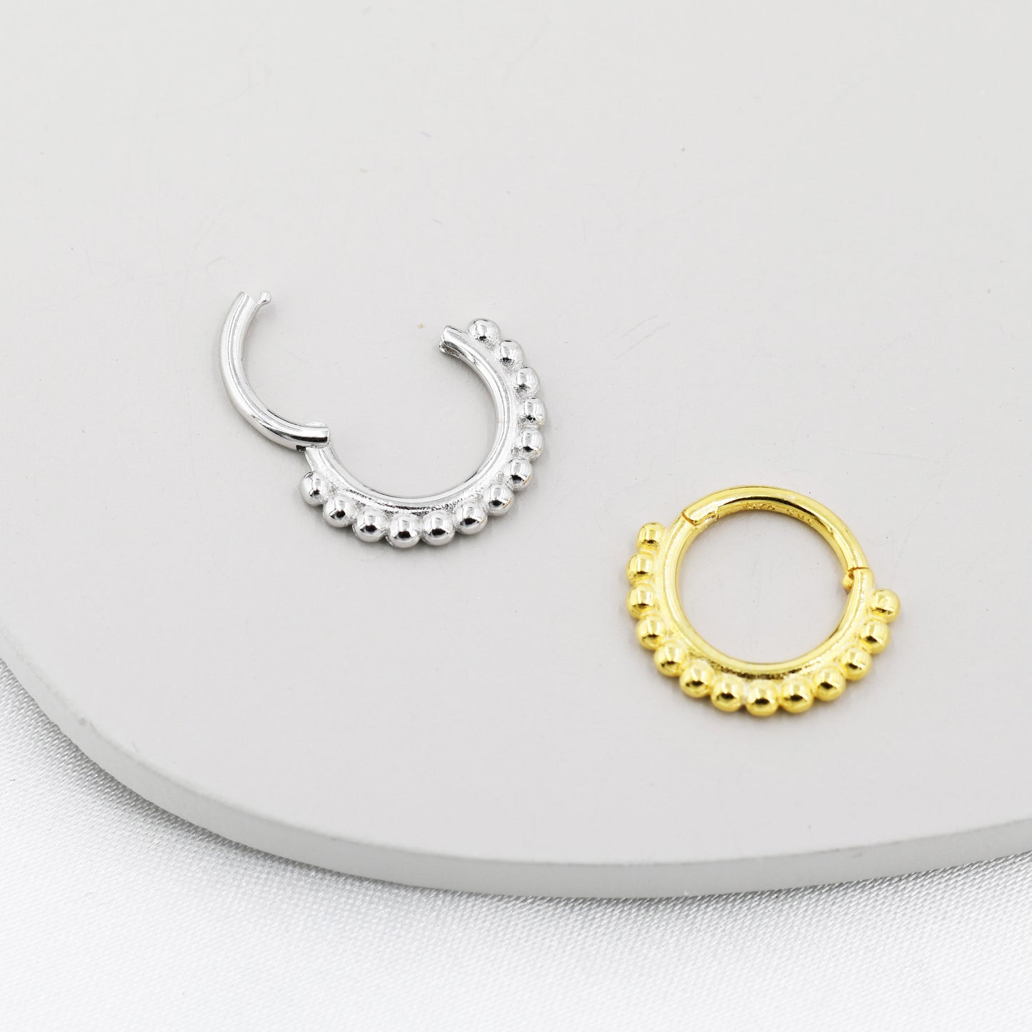 Beaded Daith Ring in Sterling Silver, Silver or Gold, 16g Piercing Ring, 8mm Hoop Earrings Piercing, Pebble Daith Ring