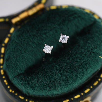 Extra Tiny CZ Stud Earrings in Sterling Silver, Barely Visible Stud Earrings, 2mm Crystal Earrings, Tiny Crystal Earrings