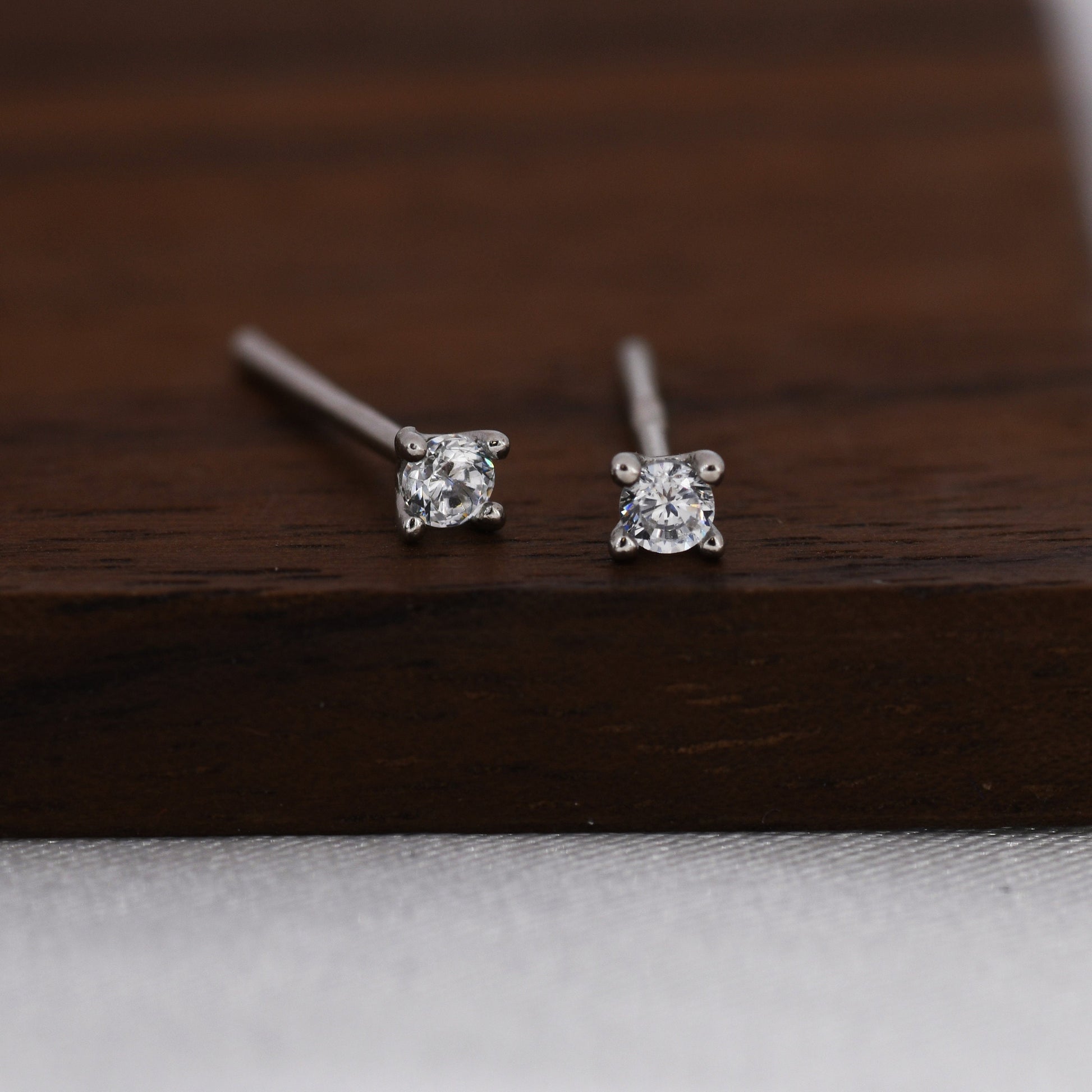 Extra Tiny CZ Stud Earrings in Sterling Silver, Barely Visible Stud Earrings, 2mm Crystal Earrings, Tiny Crystal Earrings