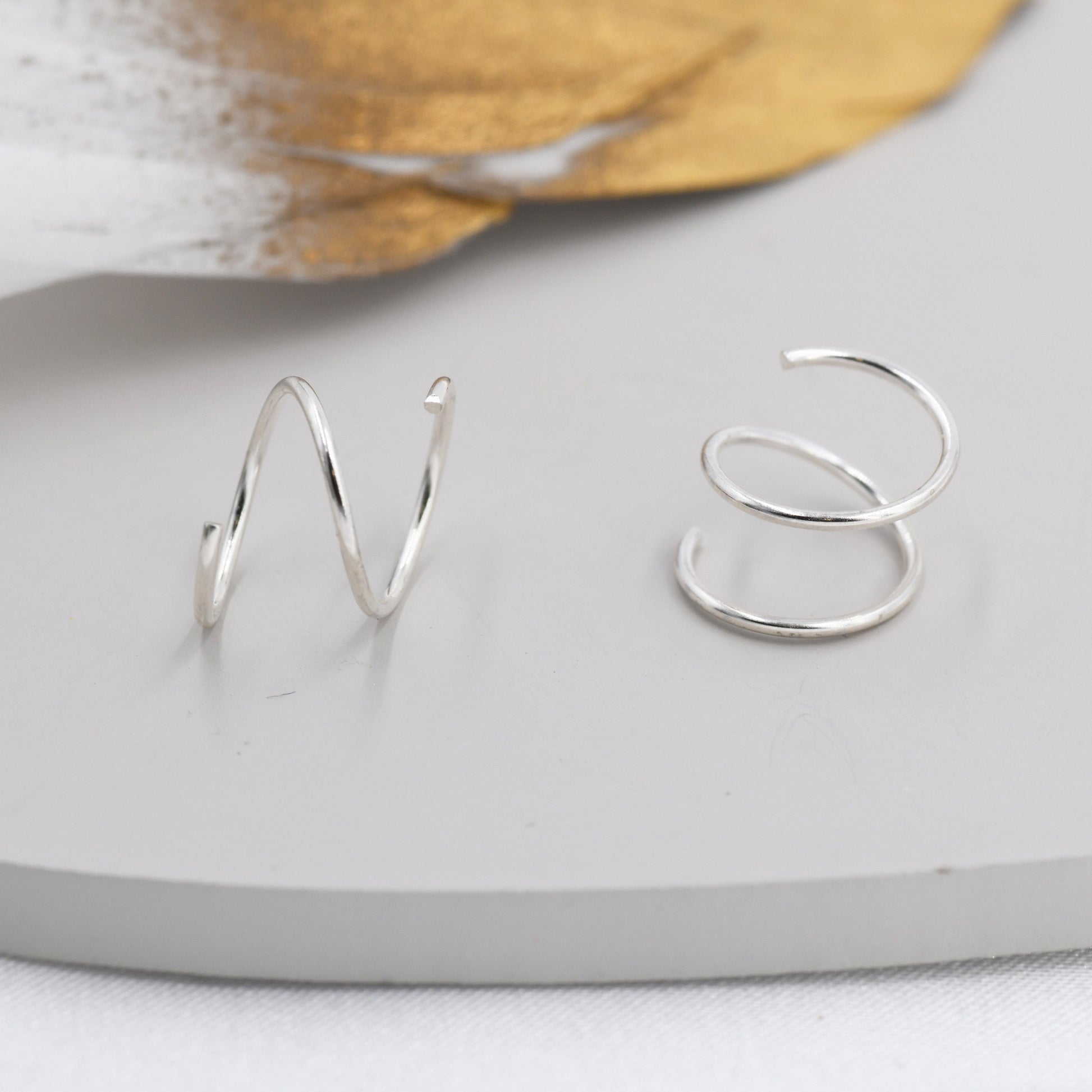 Minimalist Spiral Hoop Earrings in Sterling Silver, Single