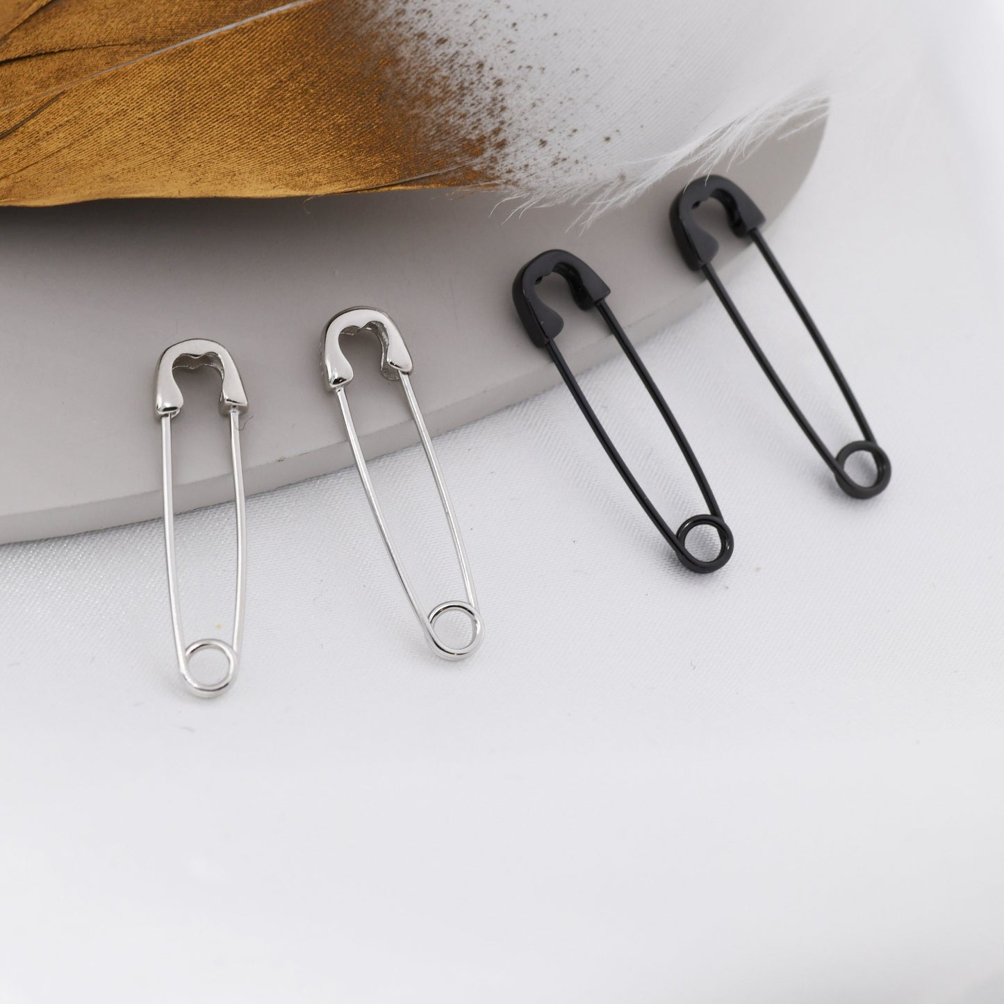 Safety Pin Hoop Earrings in Sterling Silver, Silver, Gold or Black Rhodium, Available in 3 Sizes, Safety Pin Earrings, Silver or Black