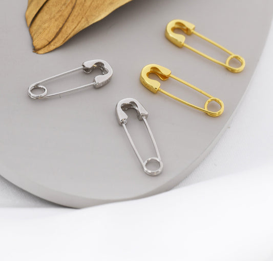 Safety Pin Hoop Earrings in Sterling Silver, Available in 3 Sizes, Safety Pin Earrings, Silver or Gold