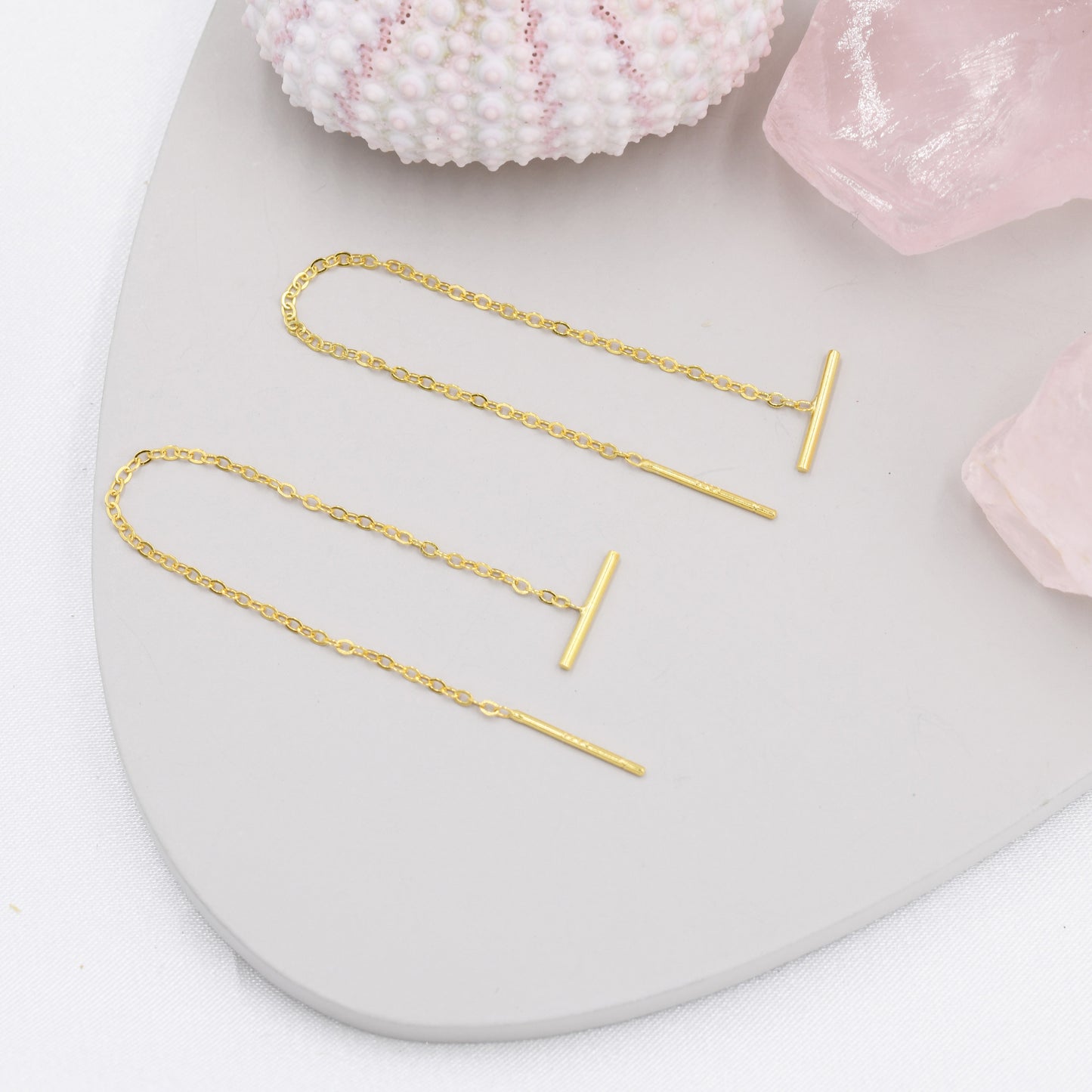 Sterling Silver Bar Ear Threader, Silver, Gold and Rose Gold, Minimal Long Threader earrings, Minimalist Ear Threaders, Two Way of Wearing