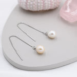 Genuine Fresh Water Pearl Threader Earrings in Sterling Silver, Natural Drop Pearl Ear Threaders