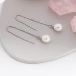 Genuine Fresh Water Pearl Threader Earrings in Sterling Silver, Natural Drop Pearl Ear Threaders