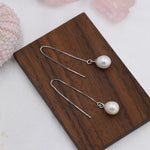 Genuine Fresh Water Pearl Threader Earrings in Sterling Silver, Natural Drop Pearl Ear Threaders