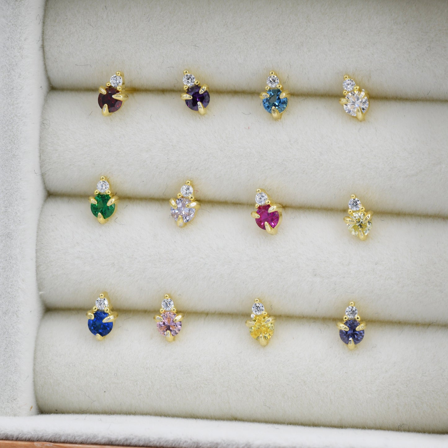 Sterling Silver Tiny Birthstone Stud Earrings, 3mm Birthstone CZ Earrings, Stacking Earrings, Crown Earrings