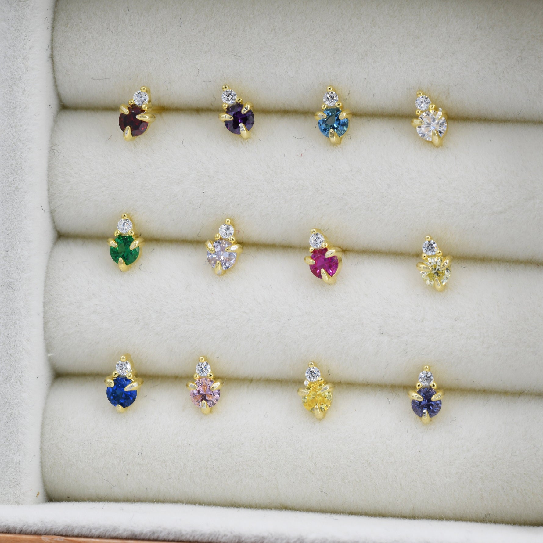 Sterling Silver Tiny Birthstone Stud Earrings, 3mm Birthstone CZ Earrings, Stacking Earrings, Crown Earrings