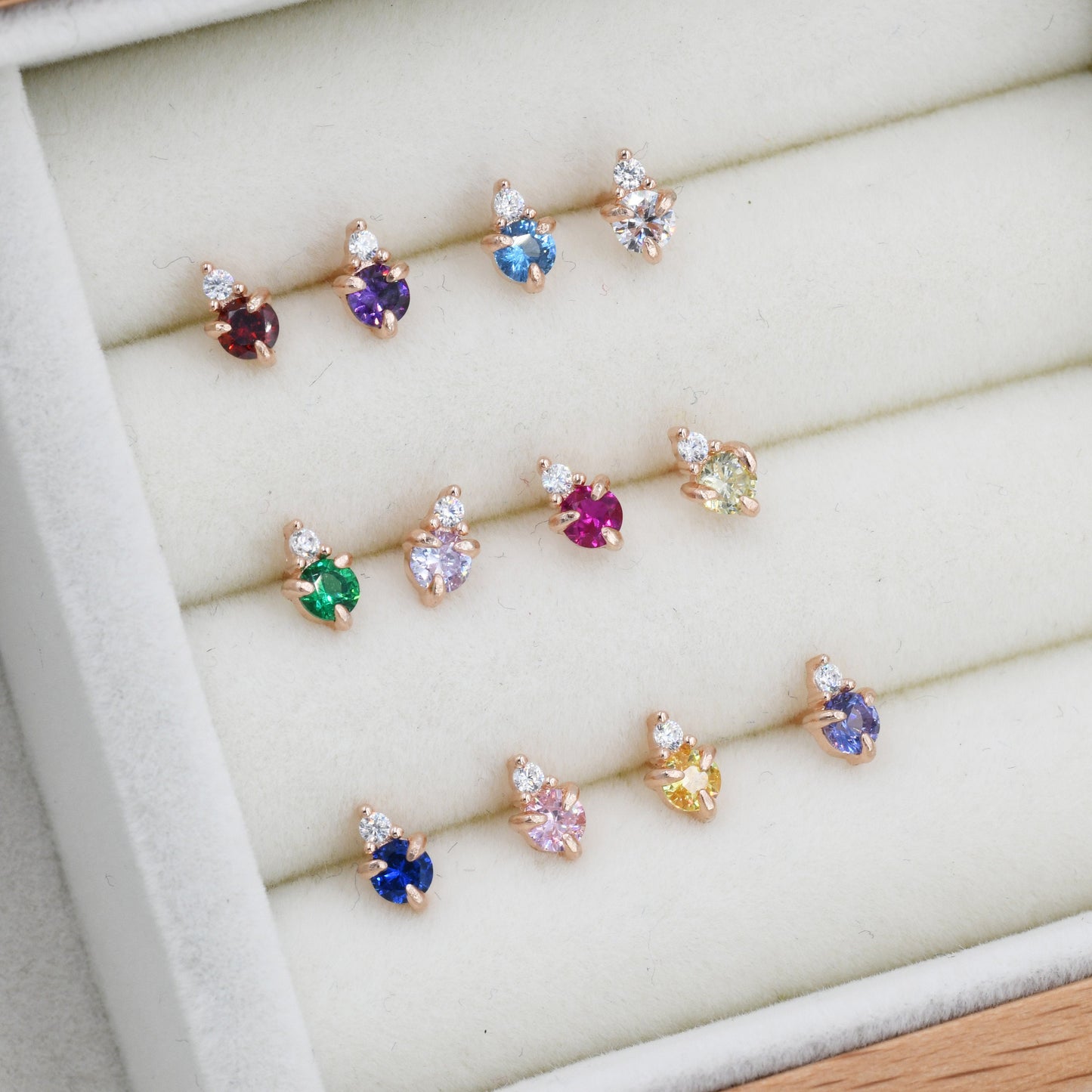 Sterling Silver Tiny Birthstone Stud Earrings, 3mm Birthstone CZ Earrings, Stacking Earrings, Crown Earrings