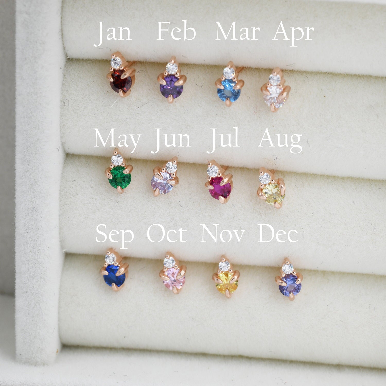 Sterling Silver Tiny Birthstone Stud Earrings, 3mm Birthstone CZ Earrings, Stacking Earrings, Crown Earrings