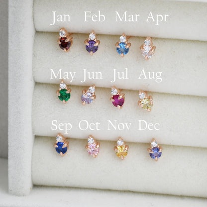 Sterling Silver Tiny Birthstone Stud Earrings, 3mm Birthstone CZ Earrings, Stacking Earrings, Crown Earrings