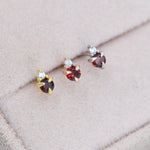 Sterling Silver Garnet Red Stud Earrings, 3mm January Birthstone CZ Earrings, Silver, Gold or Rose Gold, Stacking Earrings, Crown Earrings
