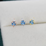 Sterling Silver Aquamarine Blue Stud Earrings, 3mm March Birthstone CZ Earrings, Silver, Gold or Rose Gold, Stacking Earrings