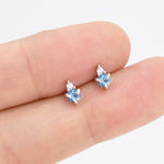 Sterling Silver Aquamarine Blue Stud Earrings, 3mm March Birthstone CZ Earrings, Silver, Gold or Rose Gold, Stacking Earrings