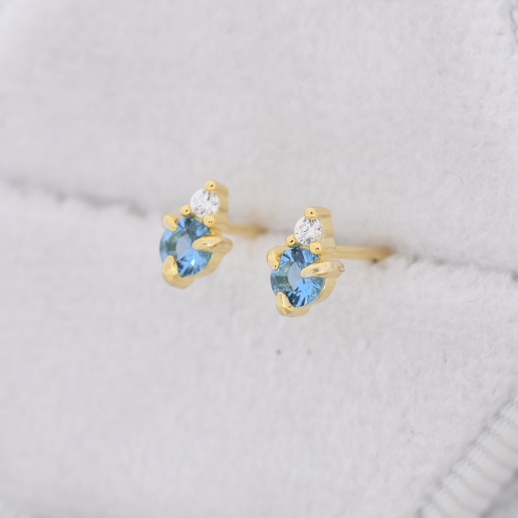 Sterling Silver Aquamarine Blue Stud Earrings, 3mm March Birthstone CZ Earrings, Silver, Gold or Rose Gold, Stacking Earrings