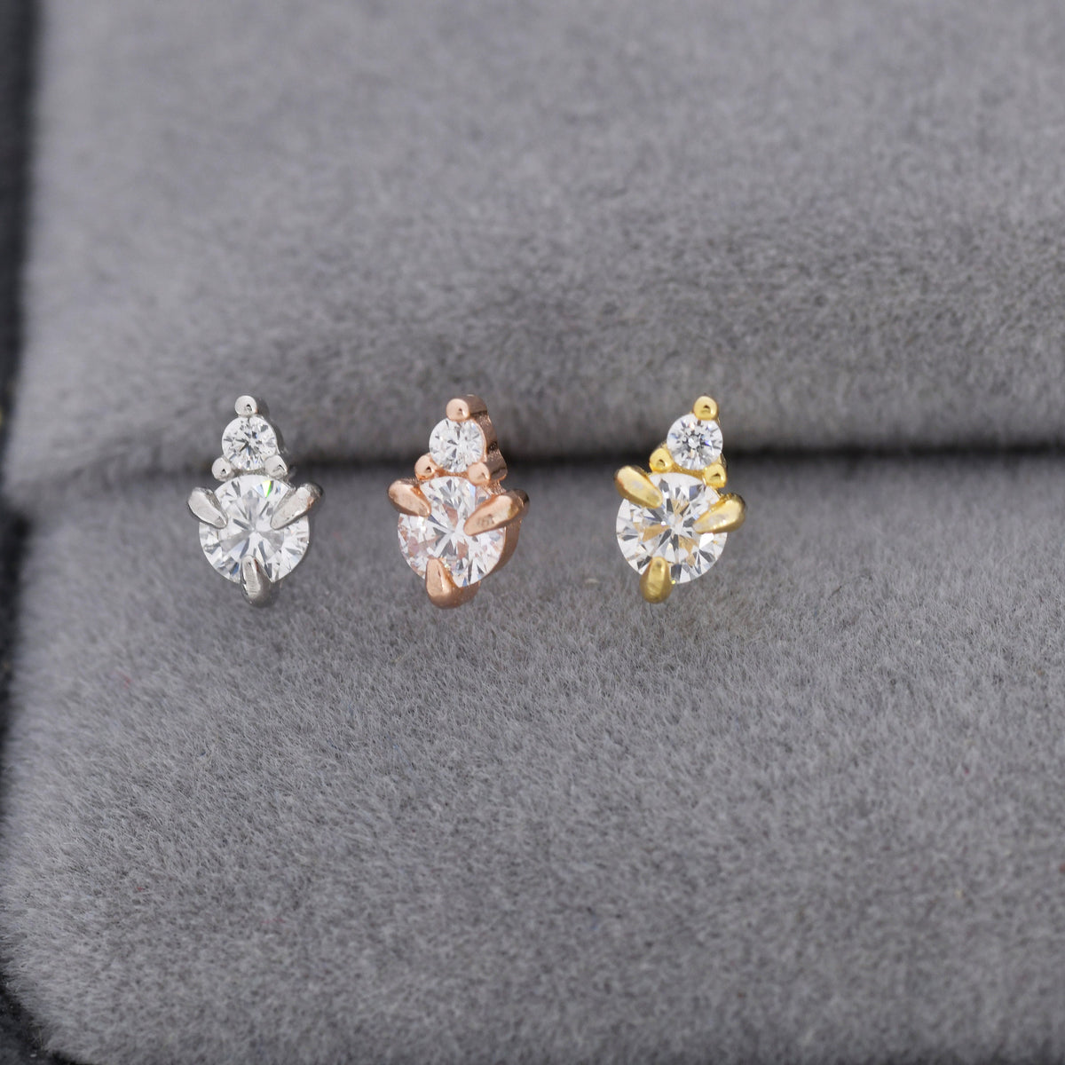 Sterling Silver Diamond CZ Stud Earrings, 3mm April Birthstone CZ Earrings, Silver, Gold or Rose Gold, Stacking Earrings
