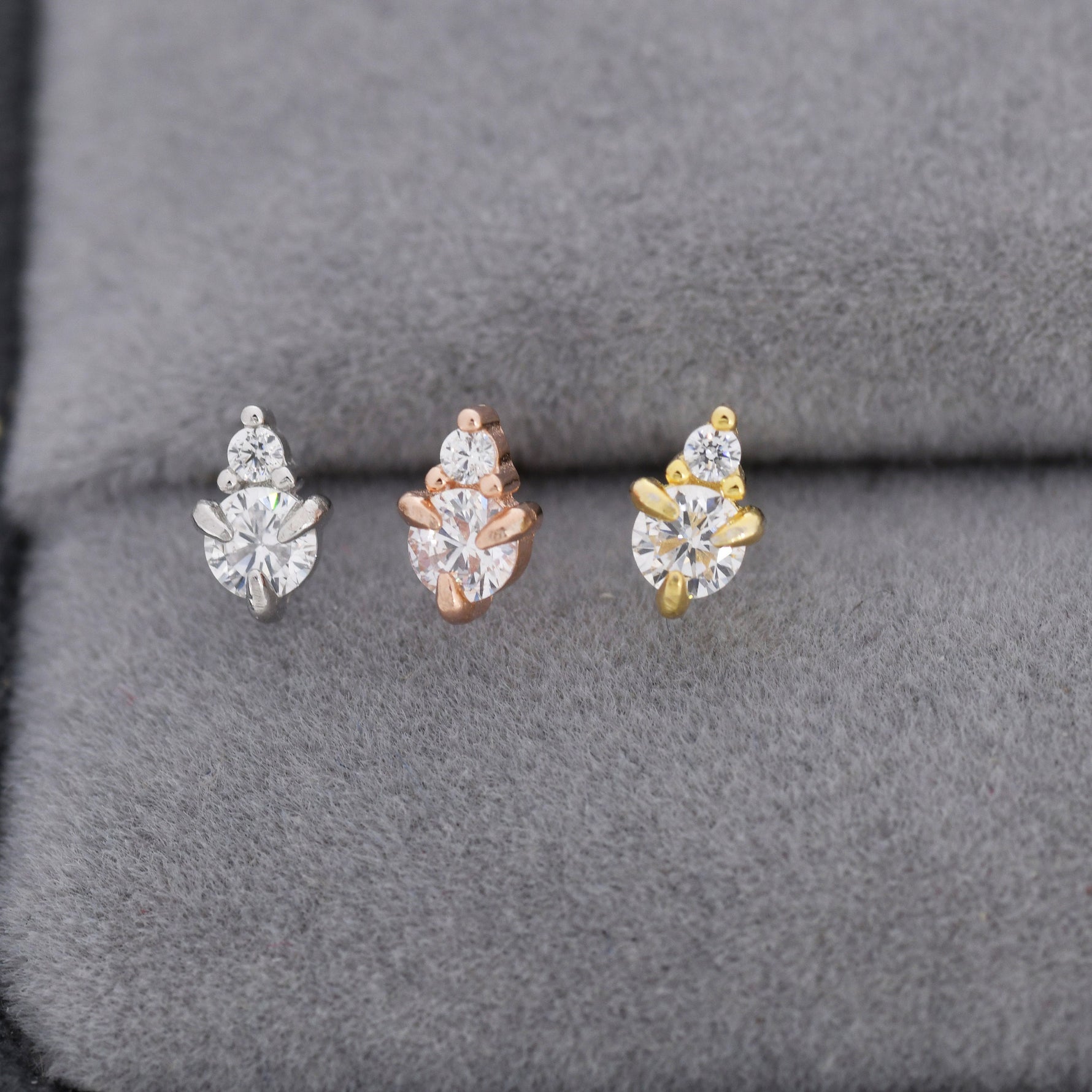 Sterling Silver Diamond CZ Stud Earrings, 3mm April Birthstone CZ Earrings, Silver, Gold or Rose Gold, Stacking Earrings