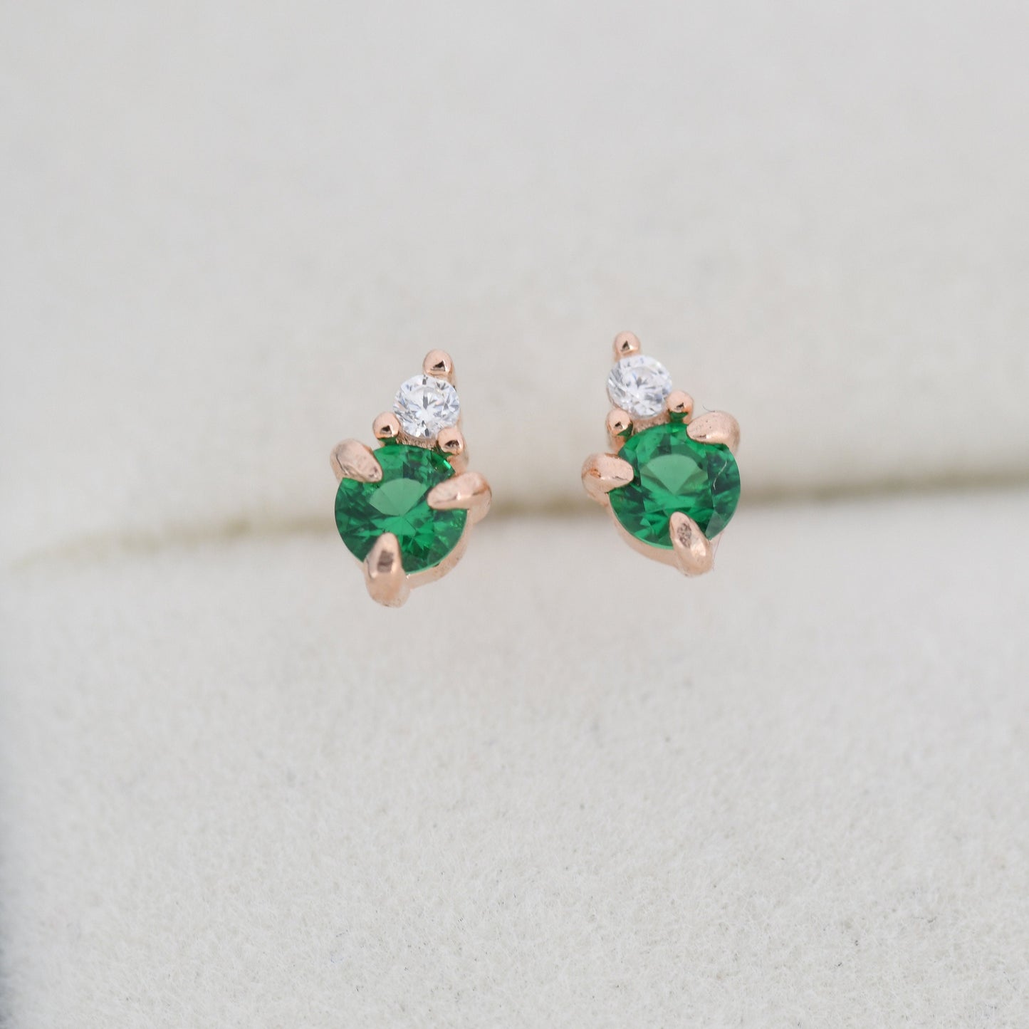 Sterling Silver Emerald Green CZ Stud Earrings, 3mm May Birthstone CZ Earrings, Silver, Gold or Rose Gold, Stacking Earrings
