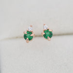 Sterling Silver Emerald Green CZ Stud Earrings, 3mm May Birthstone CZ Earrings, Silver, Gold or Rose Gold, Stacking Earrings