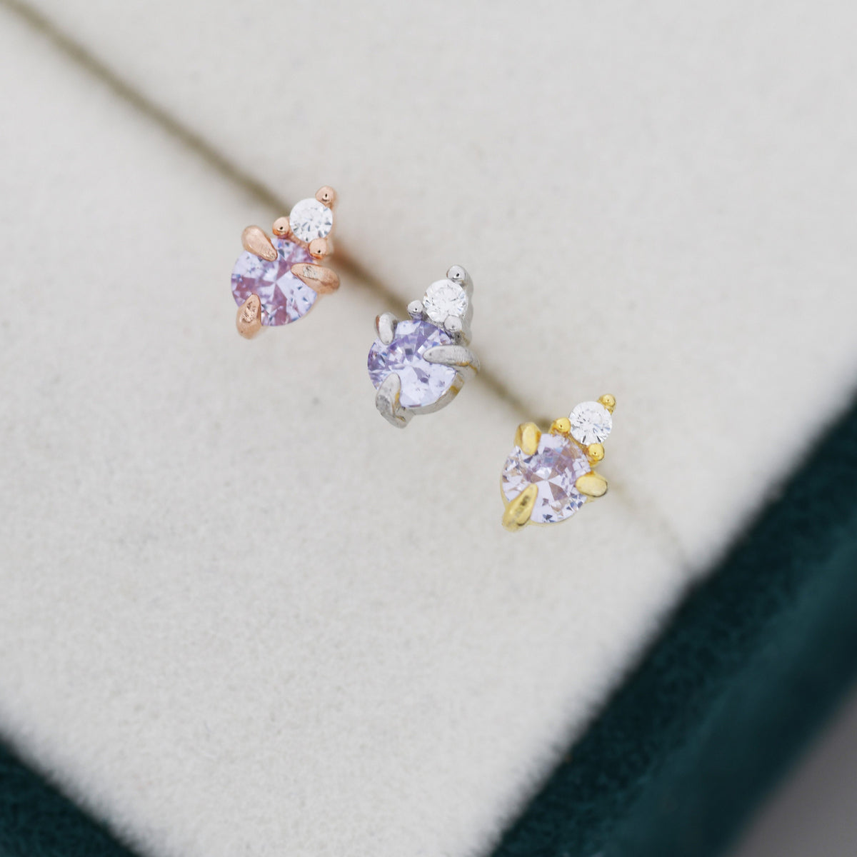 Sterling Silver Alexandrite Blue Purple CZ Stud Earrings, 3mm June Birthstone CZ Earrings, Silver, Gold or Rose Gold, Stacking Earrings