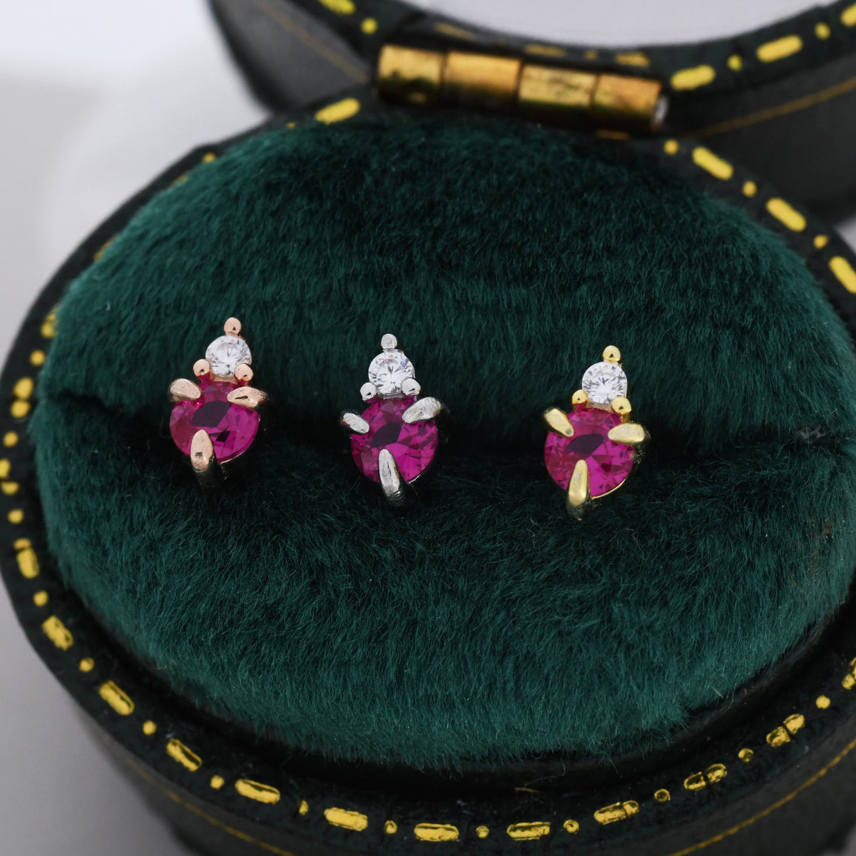 Pink & Red CZ Stud Earrings