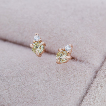 Sterling Silver Peridot Green CZ Stud Earrings,  3mm August Birthstone CZ Earrings, Silver, Gold or Rose Gold, Stacking Earrings